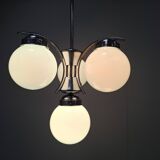 1930s Czech Art Deco Blue Opaline Glass and Chrome Four-Light Chandelier