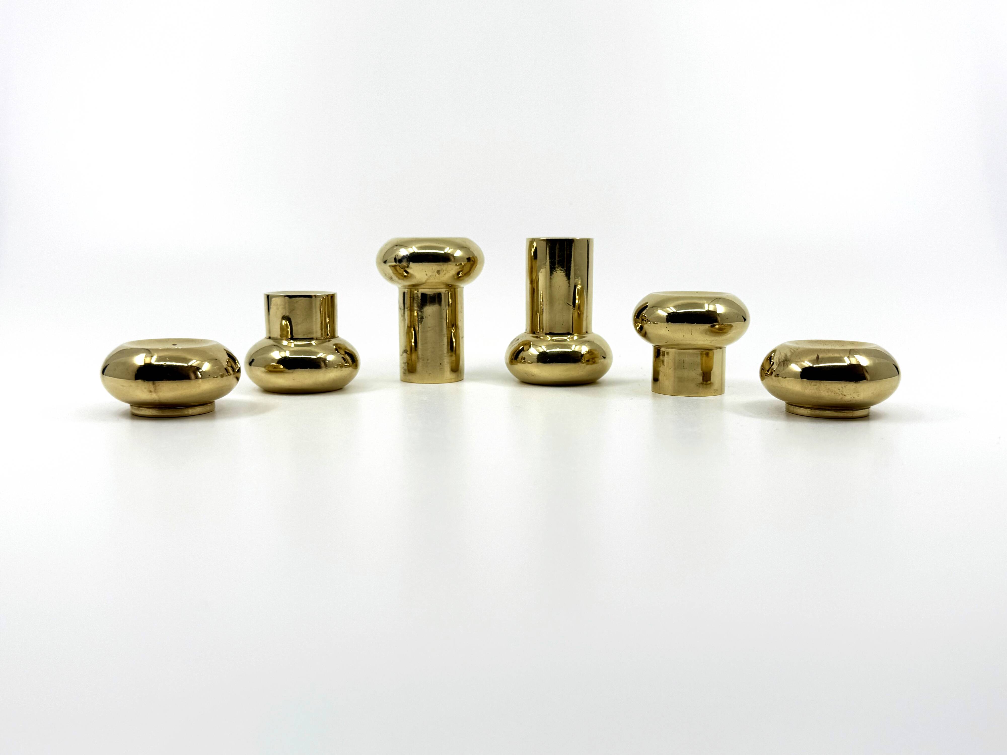 6 small brass candlesticks • Landskrona Mässing • Sweden • Circa 1978