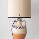 Spanish Revival Terracotta Table Lamp, Cream and Cobalt, New Linen Shade