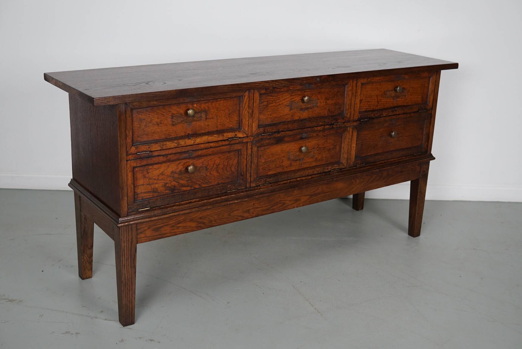 Antique French Oak Apothecary / Filing Cabinet Folding Doors, Early 20th Ce