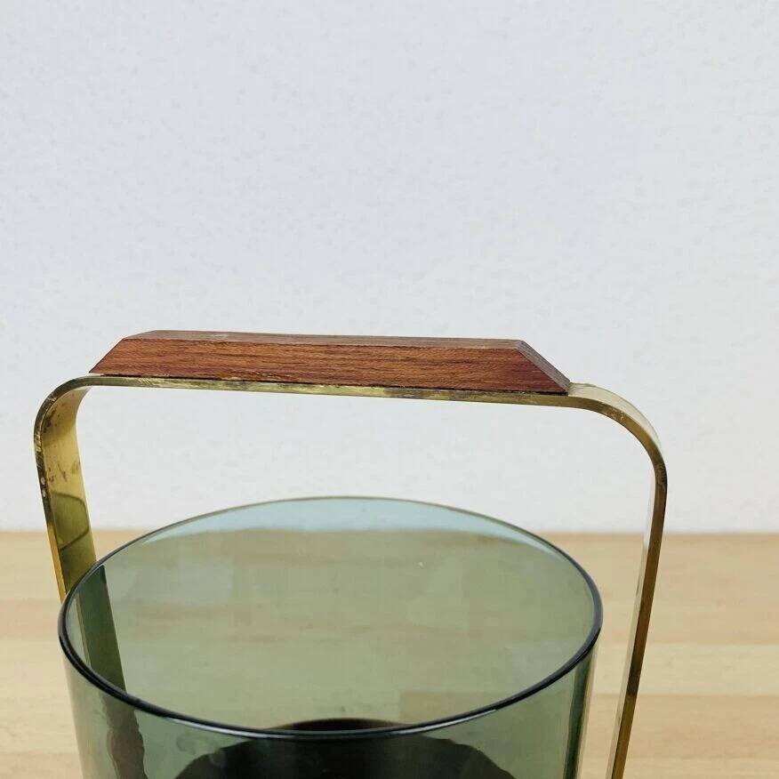 Scandinavian ice bucket in smoked glass and copper, vintage.