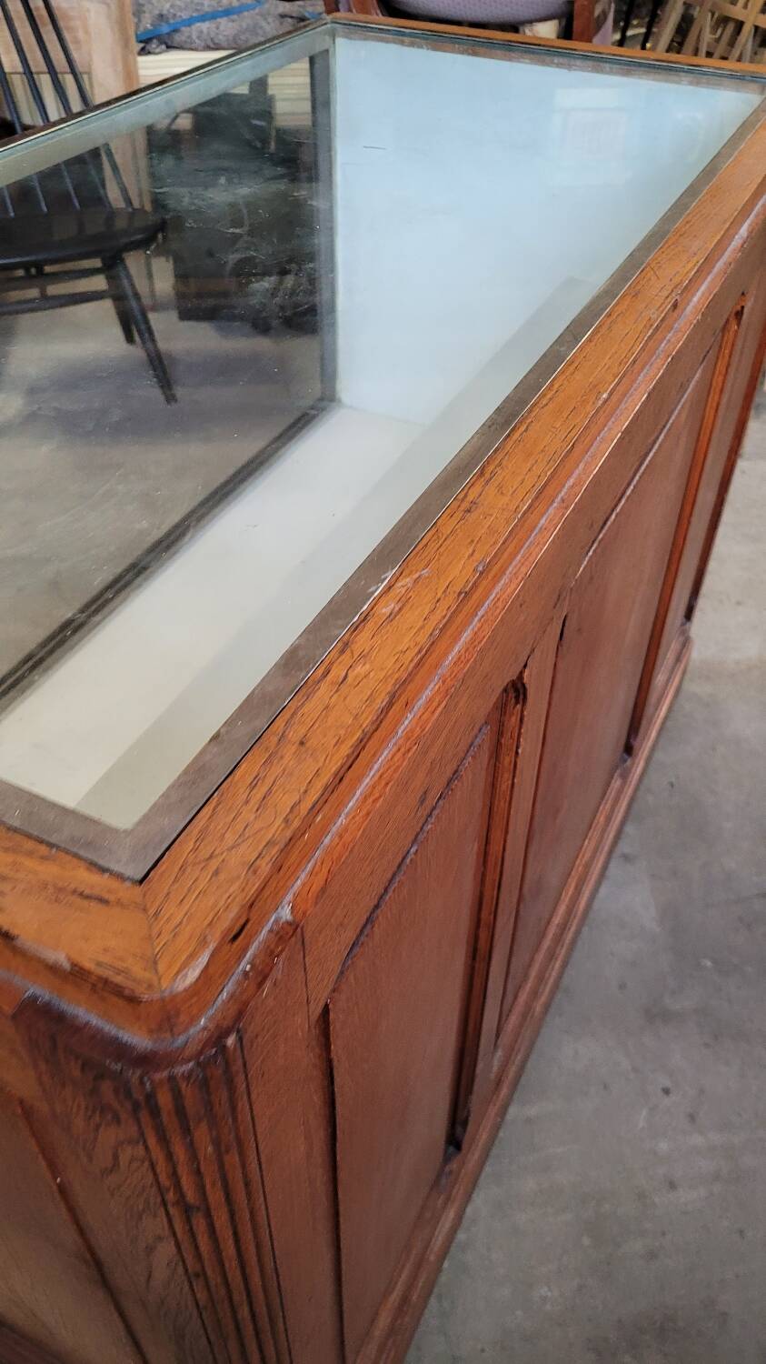 Shop counter display cabinet with old drawers, 1900s