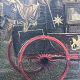 Tableau peinture huile calèche de la poste avec chevaux
