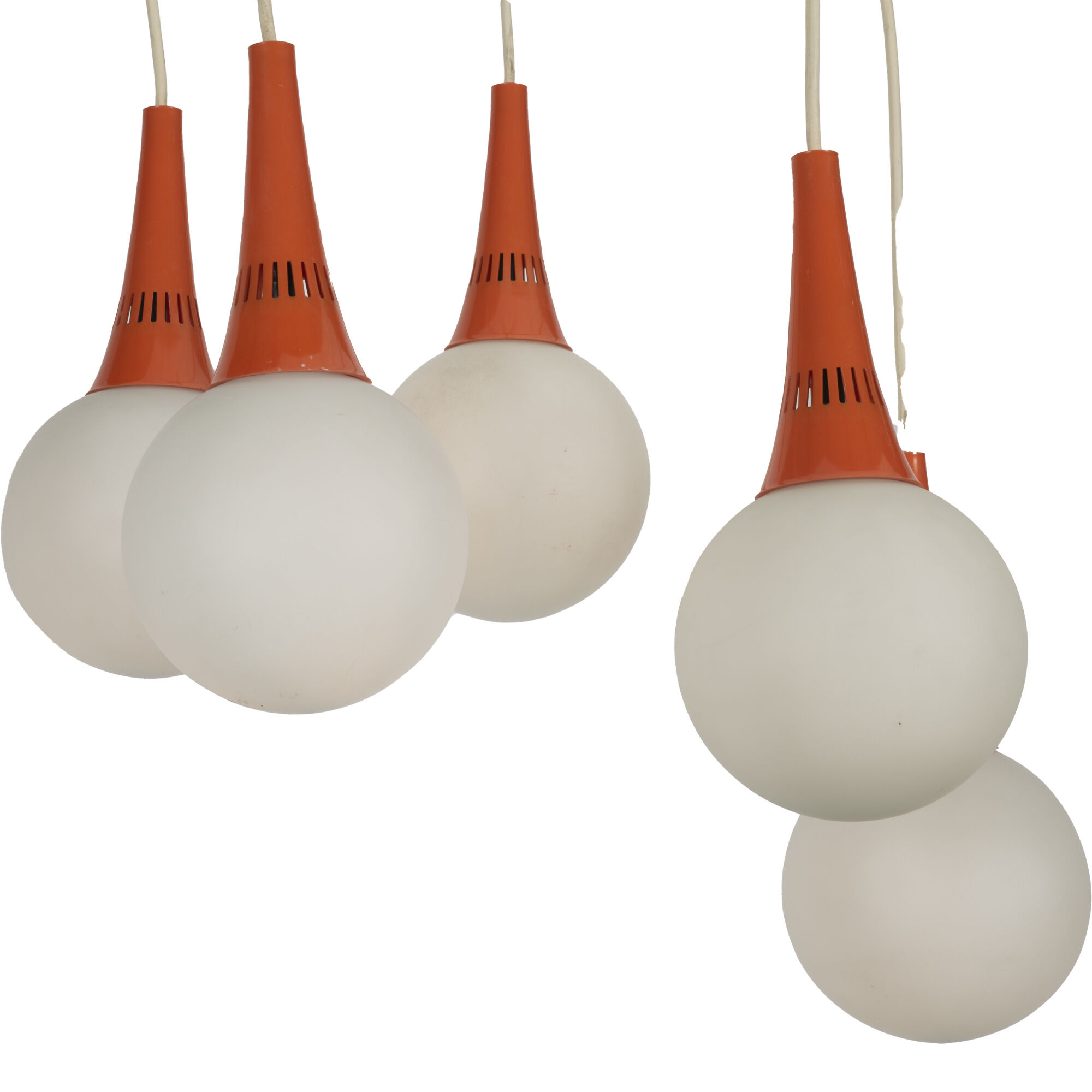 Orange and white 5 ball Space Age pendant lamp