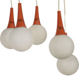 Suspension Space Age orange et blanche à 5 boules