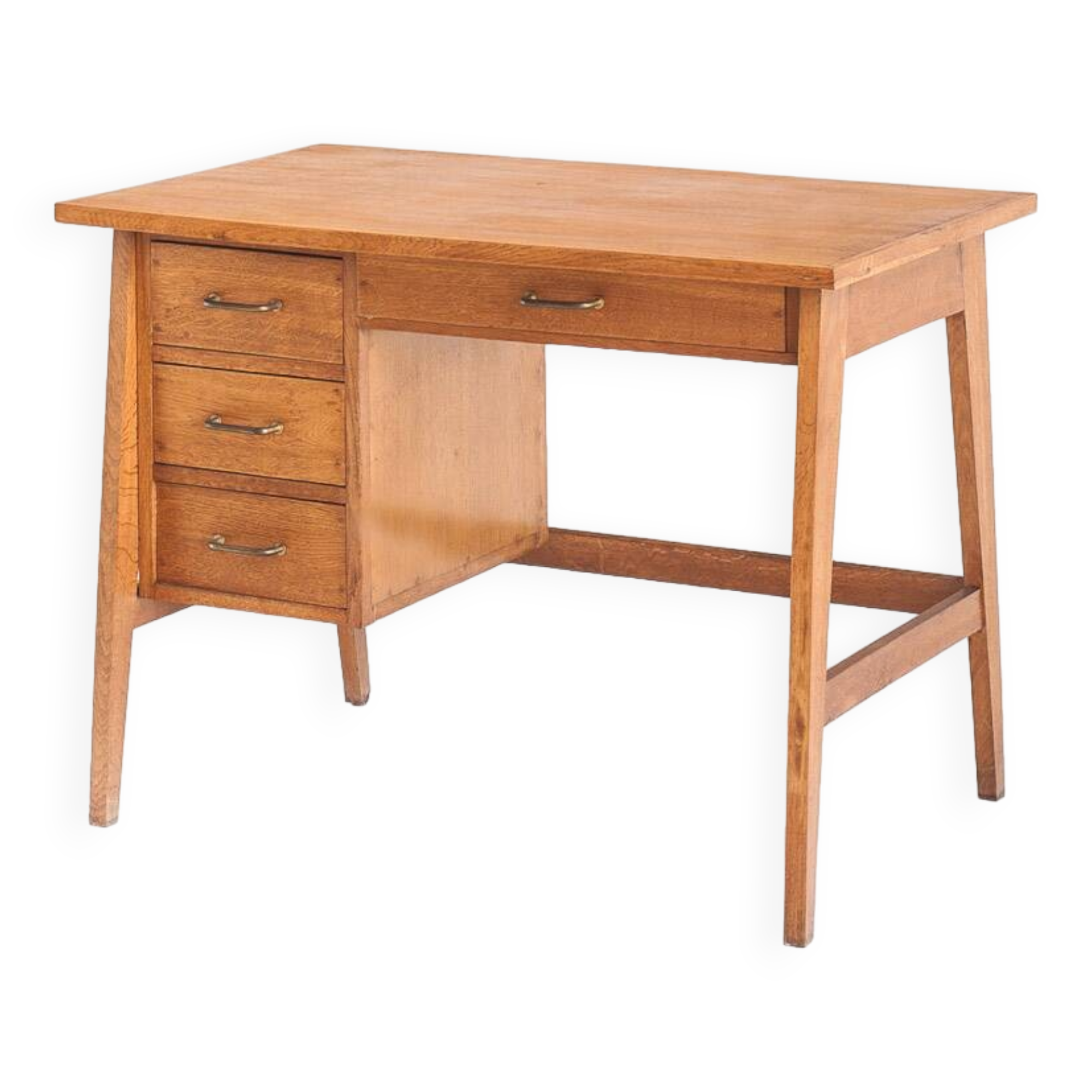 Vintage oak desk. Compass legs with drawers. France, 1950s