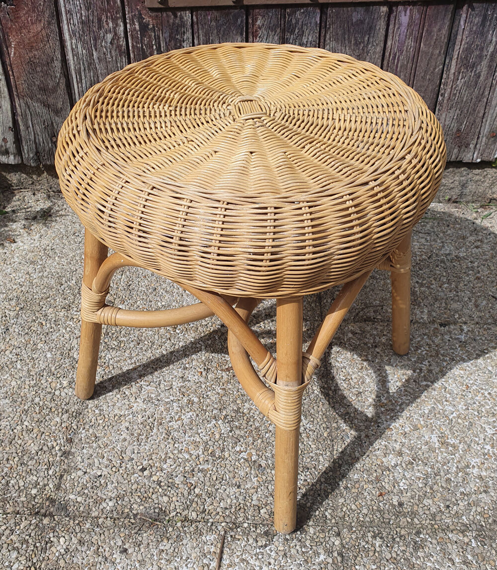 Peestal table, coffee table, bamboo and rattan, vintage, 60s