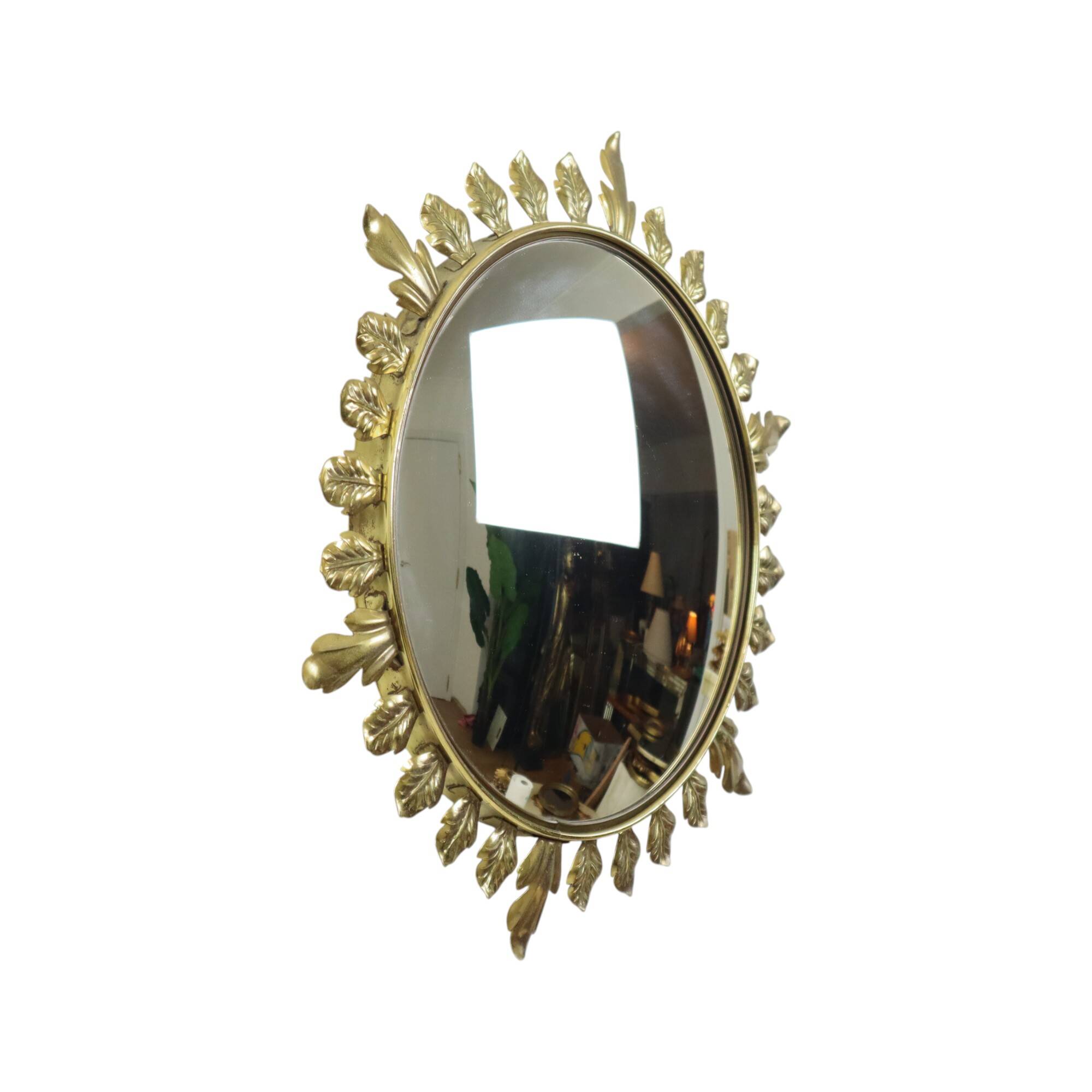 Vintage Metal Sun Mirror Convex Gold Deknudt 70s