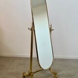 Old free-standing mirror in gilded brass in psychedelic neoclassical style Years 40 France