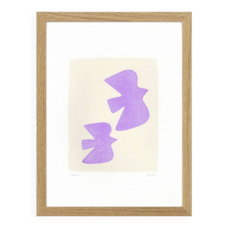 Painting on paper "birds" lilac signed eawy