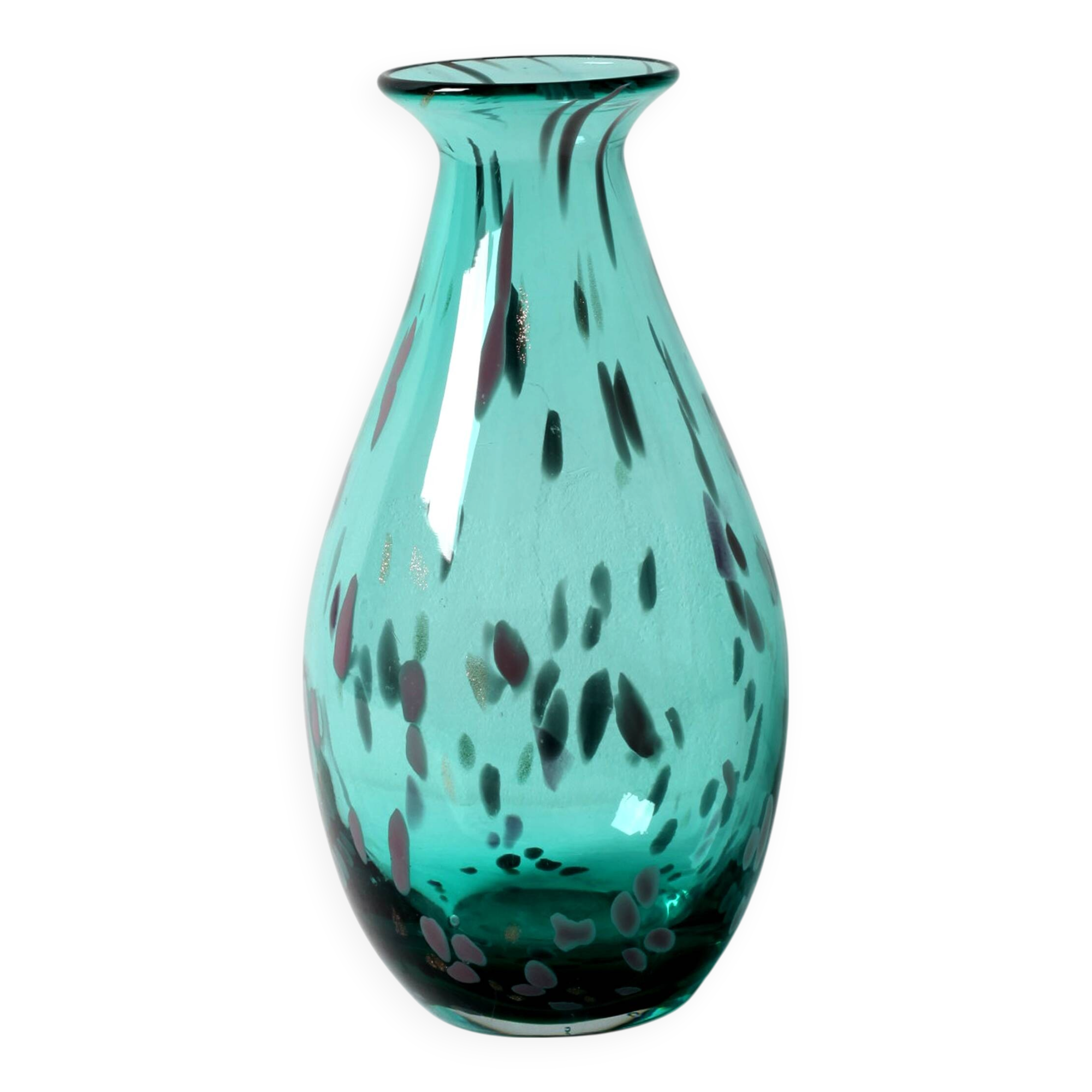 Vase rare en verre d'art Lenox American Design, bleu sarcelle et moucheté d'or, années 1990
