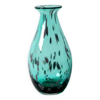 Vase rare en verre Lenox American Design, bleu sarcelle et moucheté d'or, années 1990