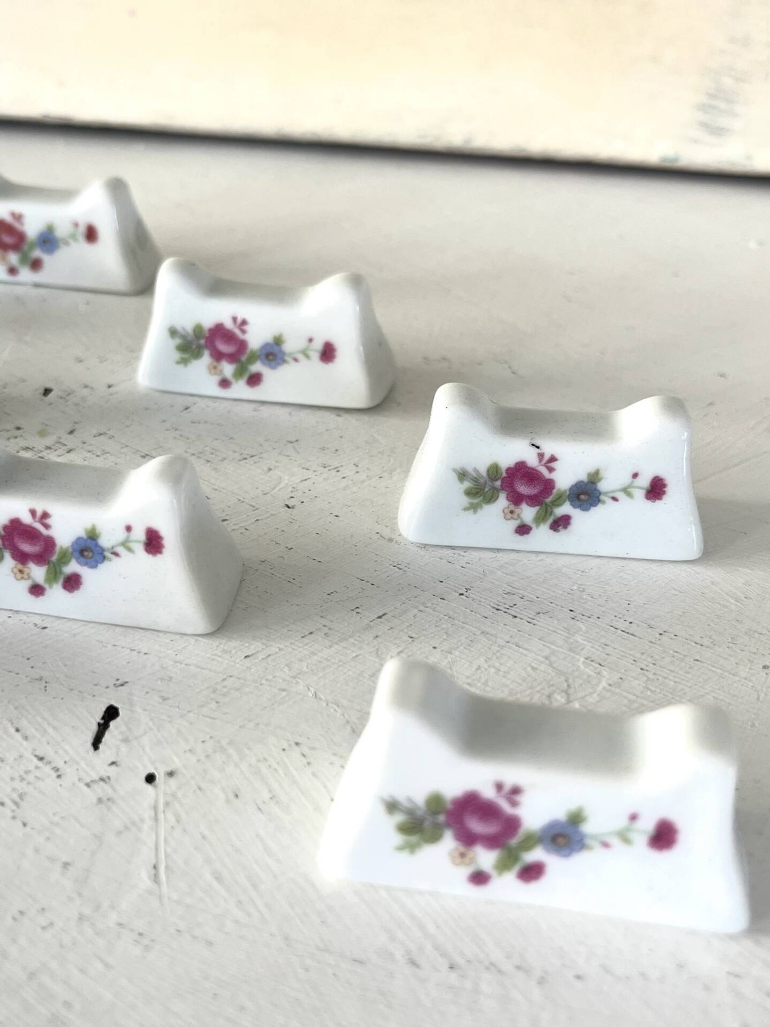 French Porcelain Knife Rests Set of 12 Floral Table Knife Holders