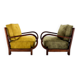 Pair of art deco beech wood armchairs, 1930's, newly upholstered