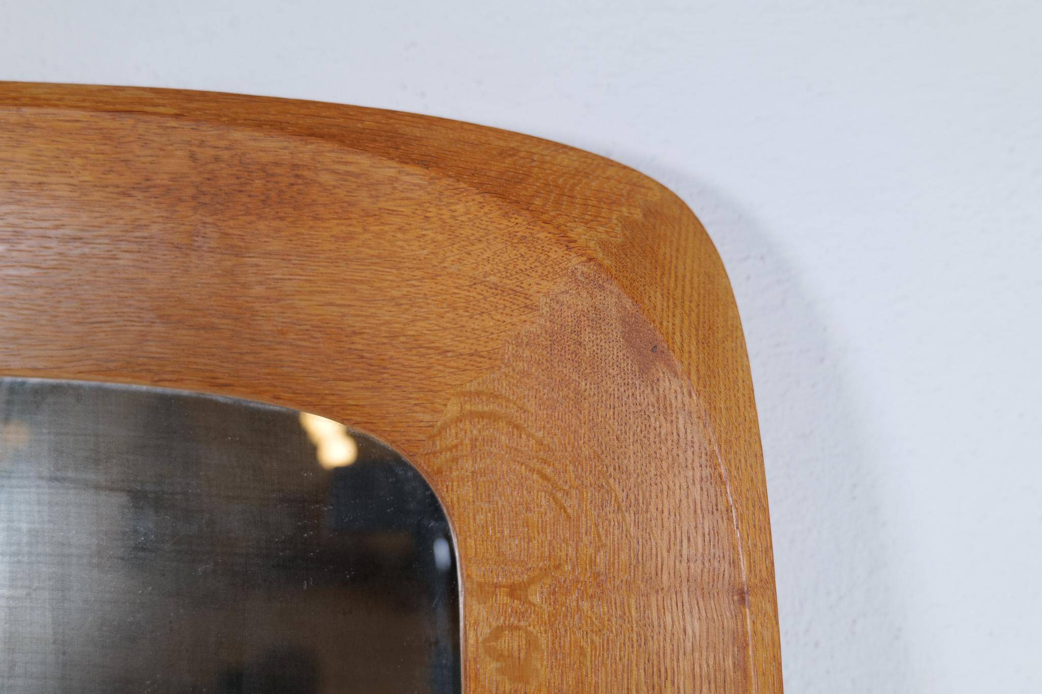 Mid-century modern sculptural wall mirror, oak, crystal glass, Glas & Trä, 1960s