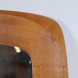 Mid-century modern sculptural wall mirror, oak, crystal glass, Glas & Trä, 1960s