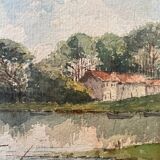 Watercolor "Animated marine with boat" signed A. Descormiers XIX° Brittany