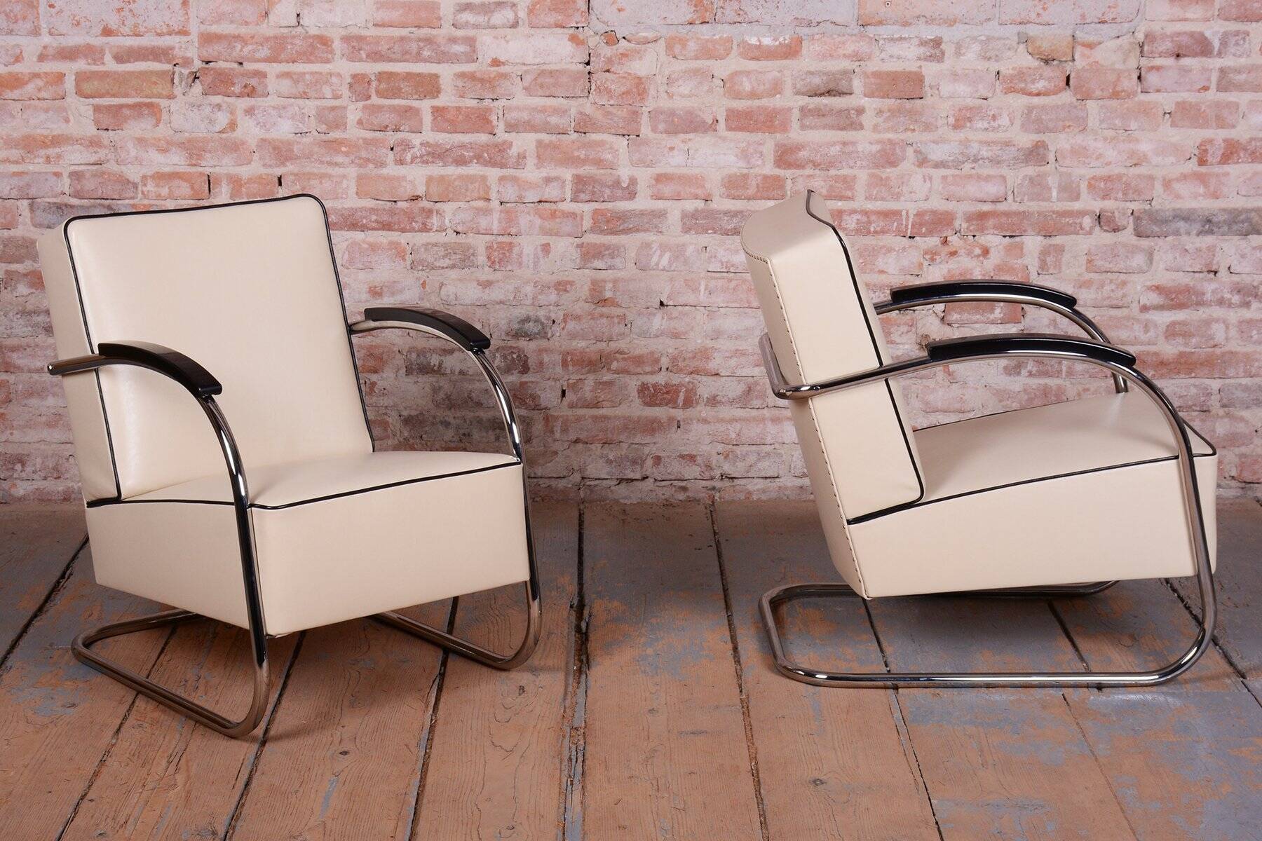 Bauhaus Leather FN21 Armchairs from Mücke-Melder, Czech, 1930s, Set of 2