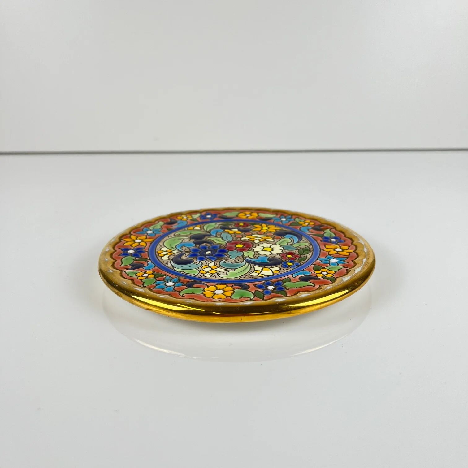 Decorative plate Artecer in ceramic, cuerda seca, Seville, 1980s-90s