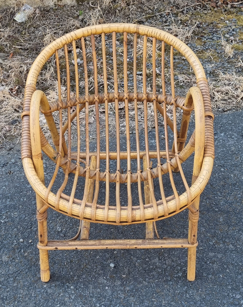 Small armchair shell bamboo and rattan, child, vintage, 60s