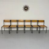 6 old metal and wood chairs, Italian design from the 80s, vintage