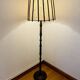 Vintage Floor Lamp Turned Wood, Bamboo Rattan Circa 1950s