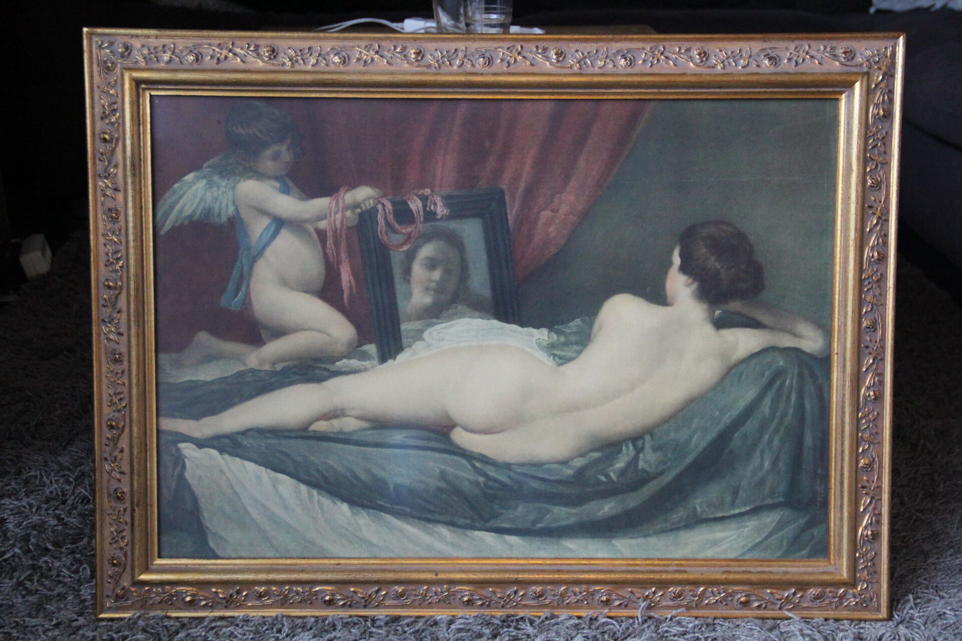 Golden wooden frame with glass 61x83