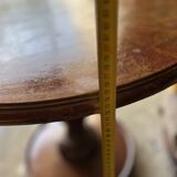 Antique pedestal table — wooden top and wrought iron legs