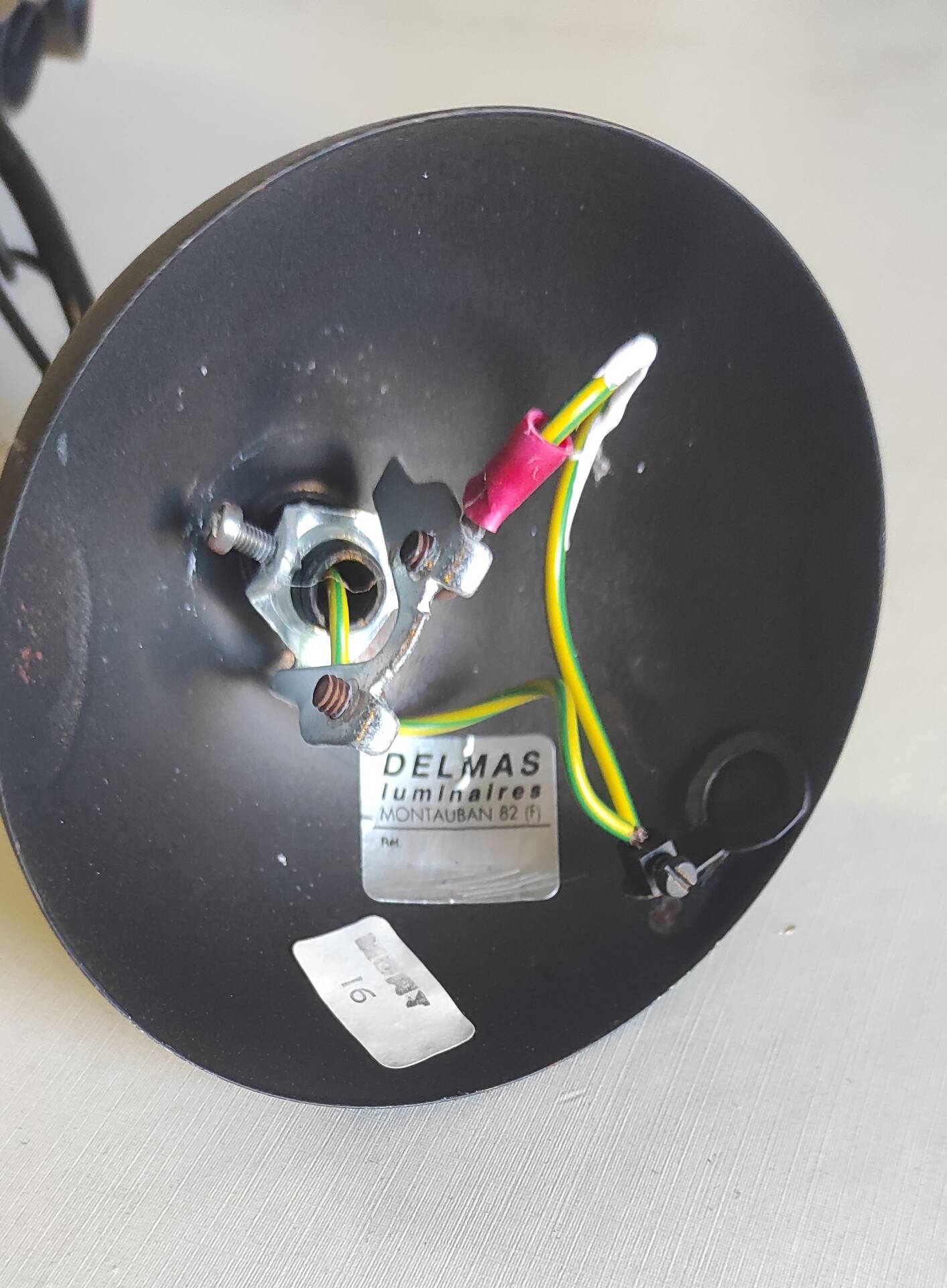 Metal lantern suspension and opaline globe by Delmas - mid 20th century.