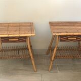 Pair of vintage rattan bedside tables 60 years