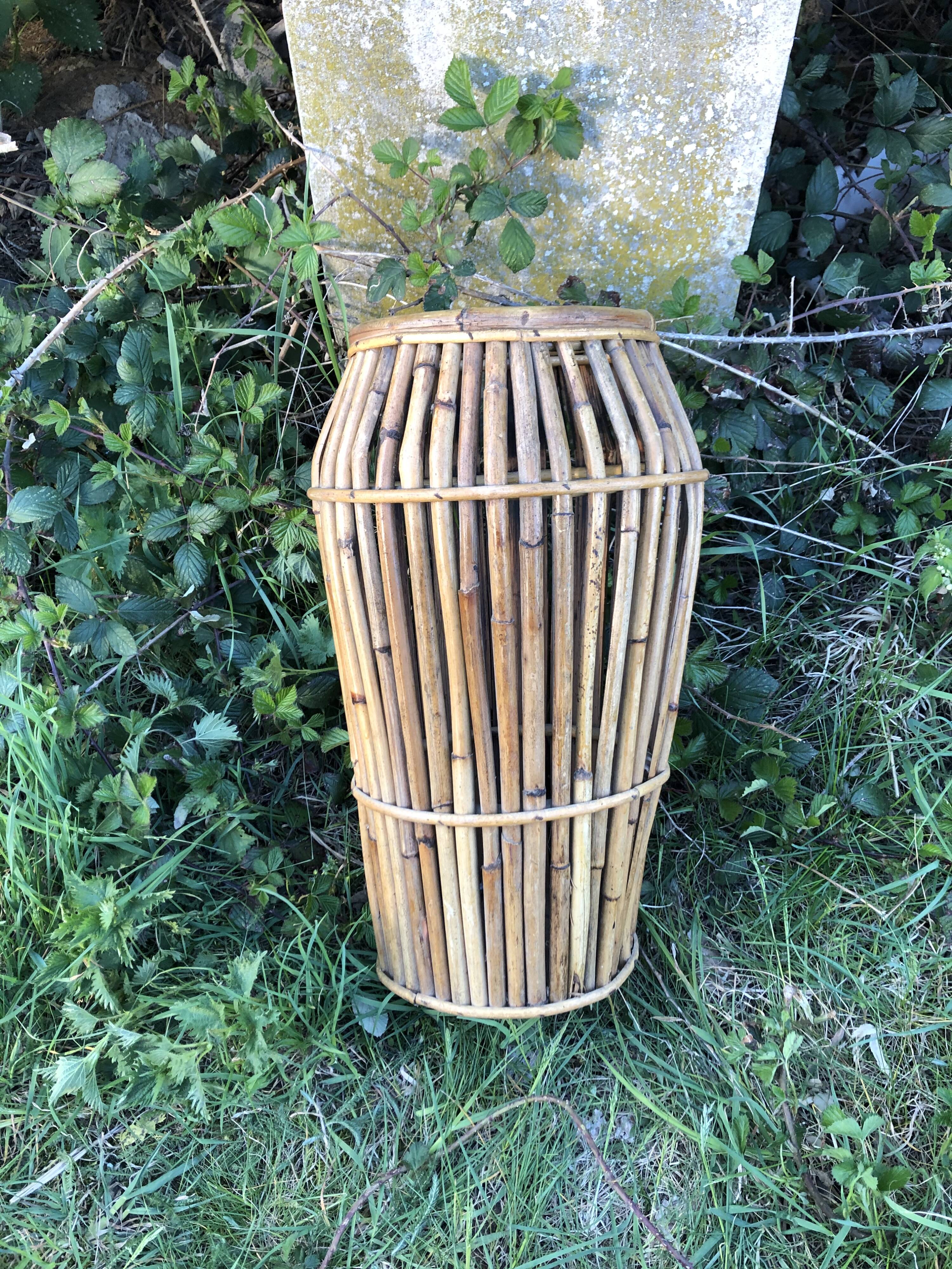 60s rattan bamboo umbrella holder