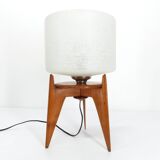 Vintage tripod table lamp wood and glass 1950 France
