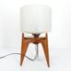 Lampe de table vintage tripode bois et verre 1950 France