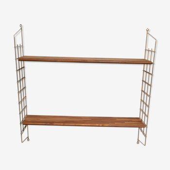 Etagere vintage scandinave 1960 bois exotique massif et metal chromé or 82x83