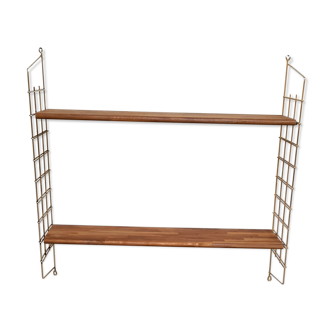 Etagere vintage scandinave 1960 bois exotique massif et metal chromé or 82x83