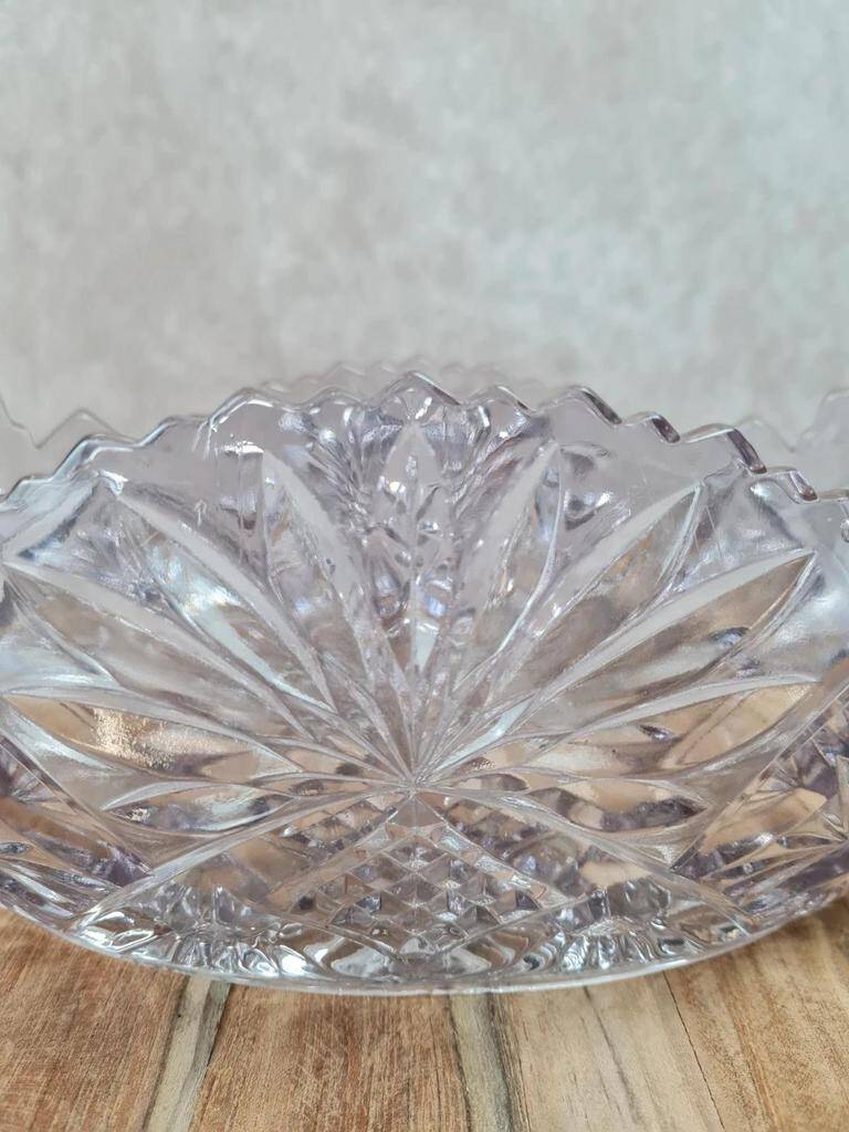 Large vintage oval cut amethyst glass bowl