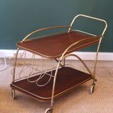 Vintage brass and teak rolling trolley – 1950s