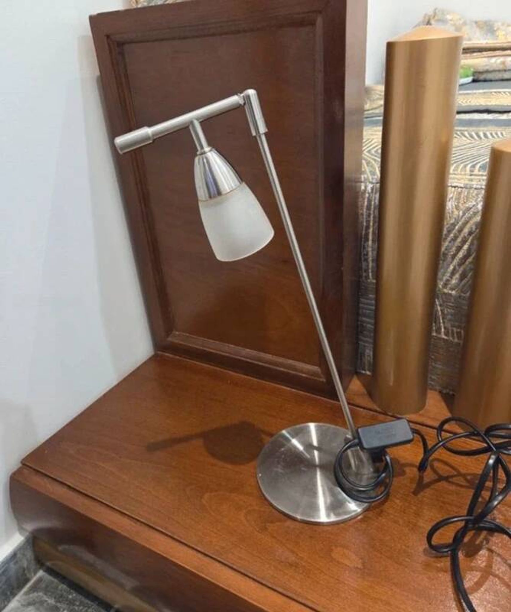 Vintage 1970s metal and frosted glass articulated lamp.