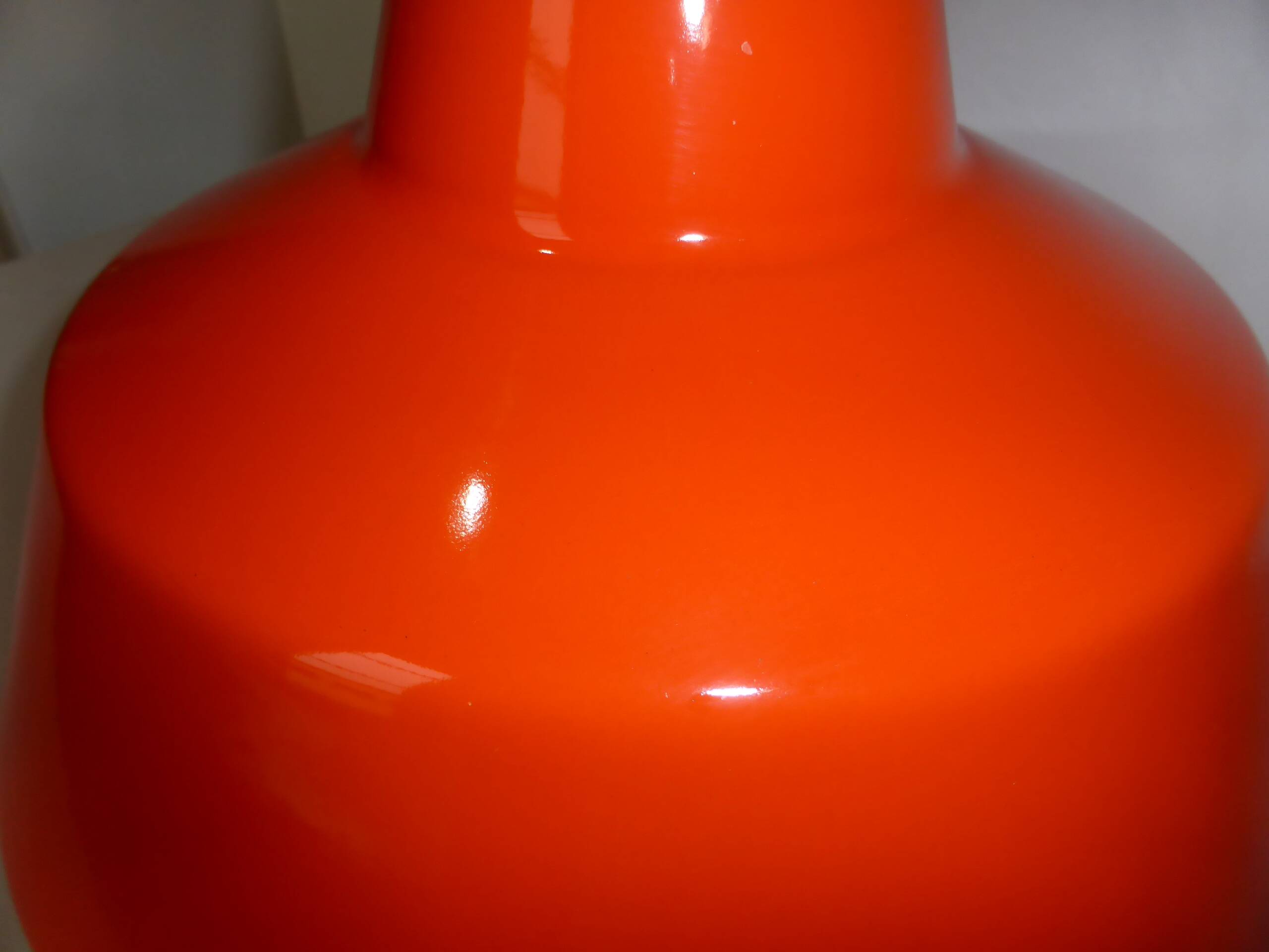 Vintage orange and white enamelled sheet metal industrial pendant light 231135