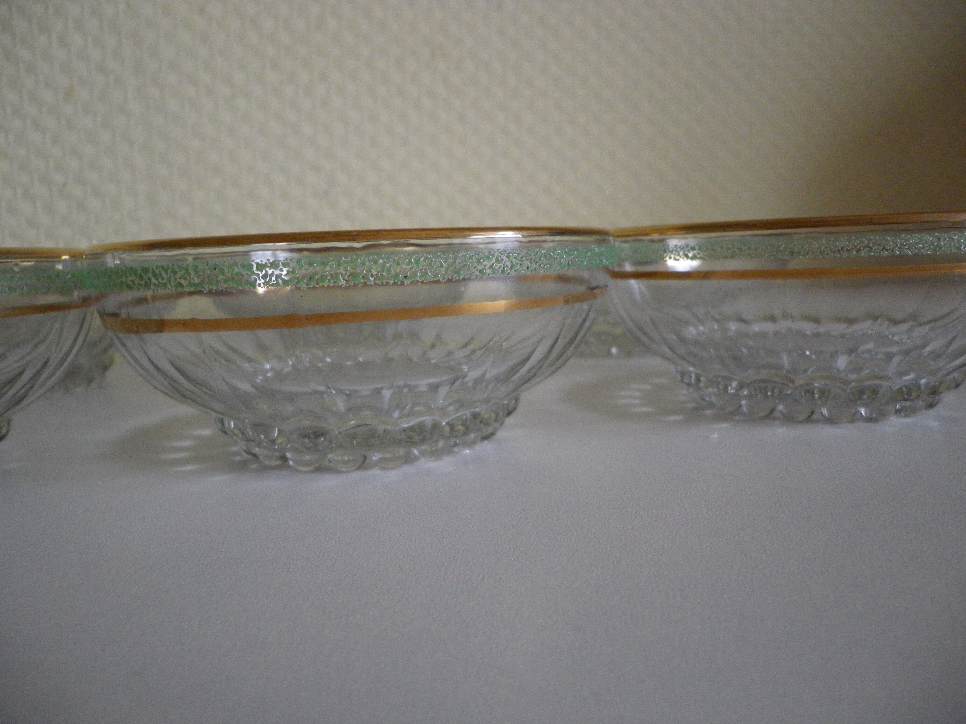 Lot of 8 old dessert cups with granite contour and gilded edges - vintage - 60s