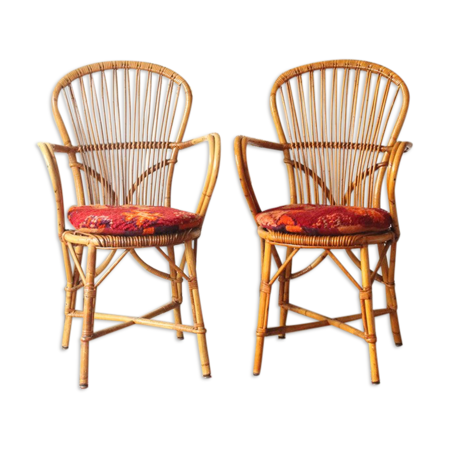 Set of 2 Audoux-Minnet chairs in rattan 60s