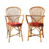 Ensemble de 2 chaises Audoux-Minnet en rotin années 60