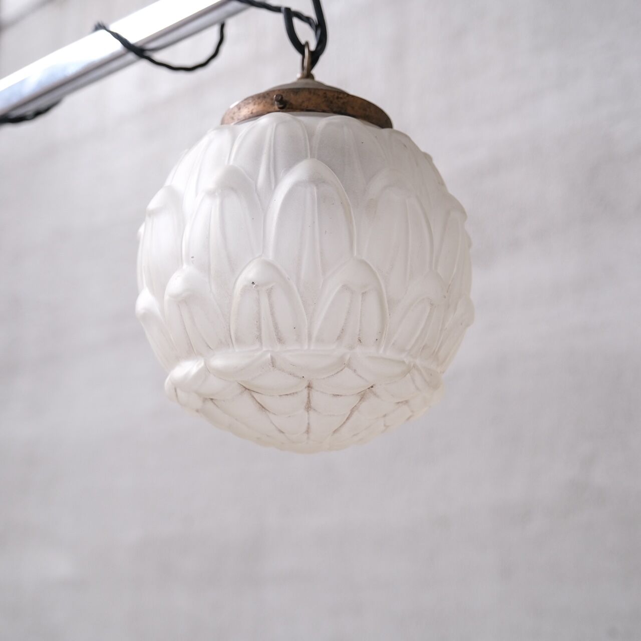 Opaque Brass and Glass Artichoke Style Pendant Light