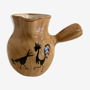 Pitcher or pourer Grandjean Jourdan, Vallauris, rooster and hen