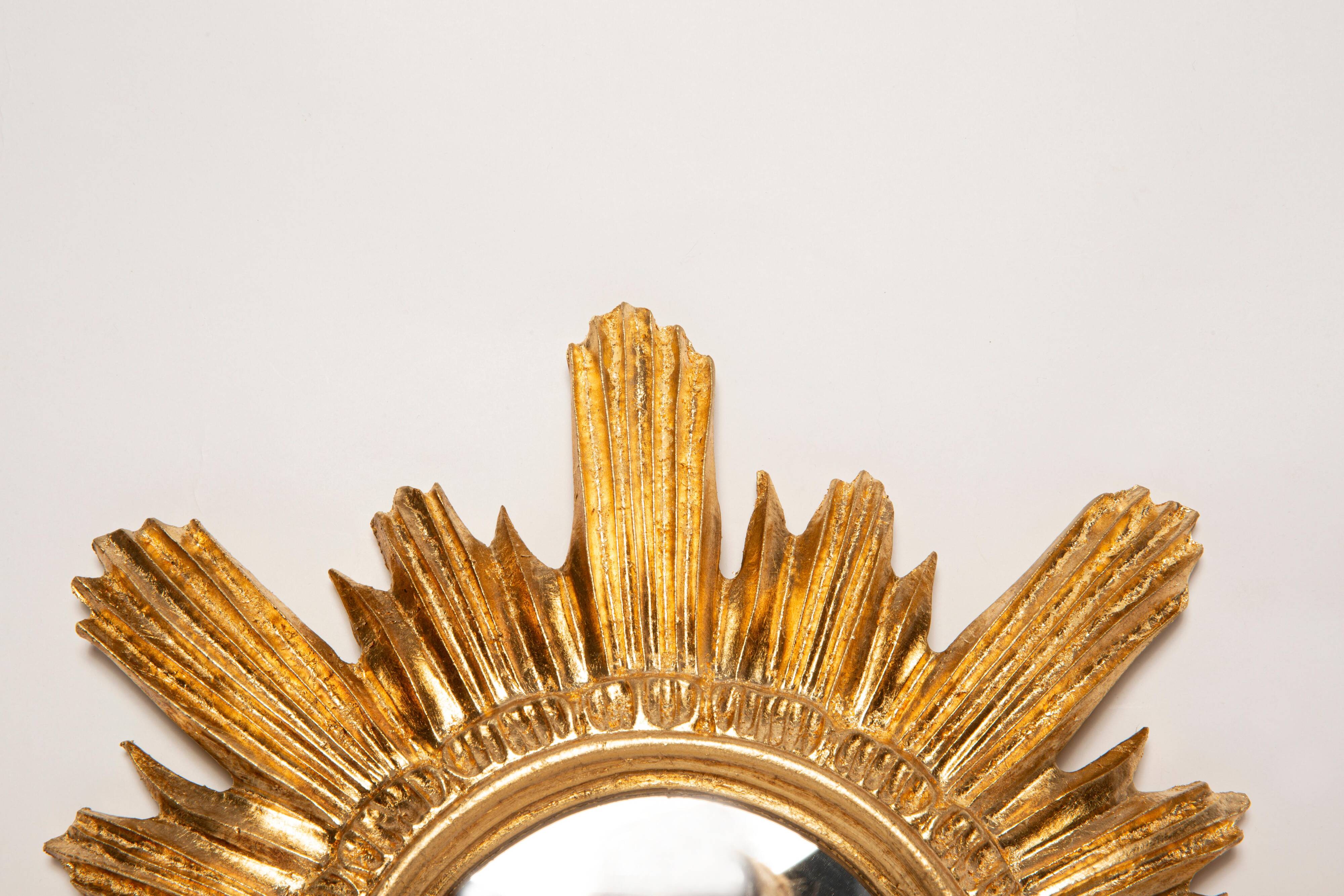 Miroir vintage soleil doré italien, bois doré, années 1960