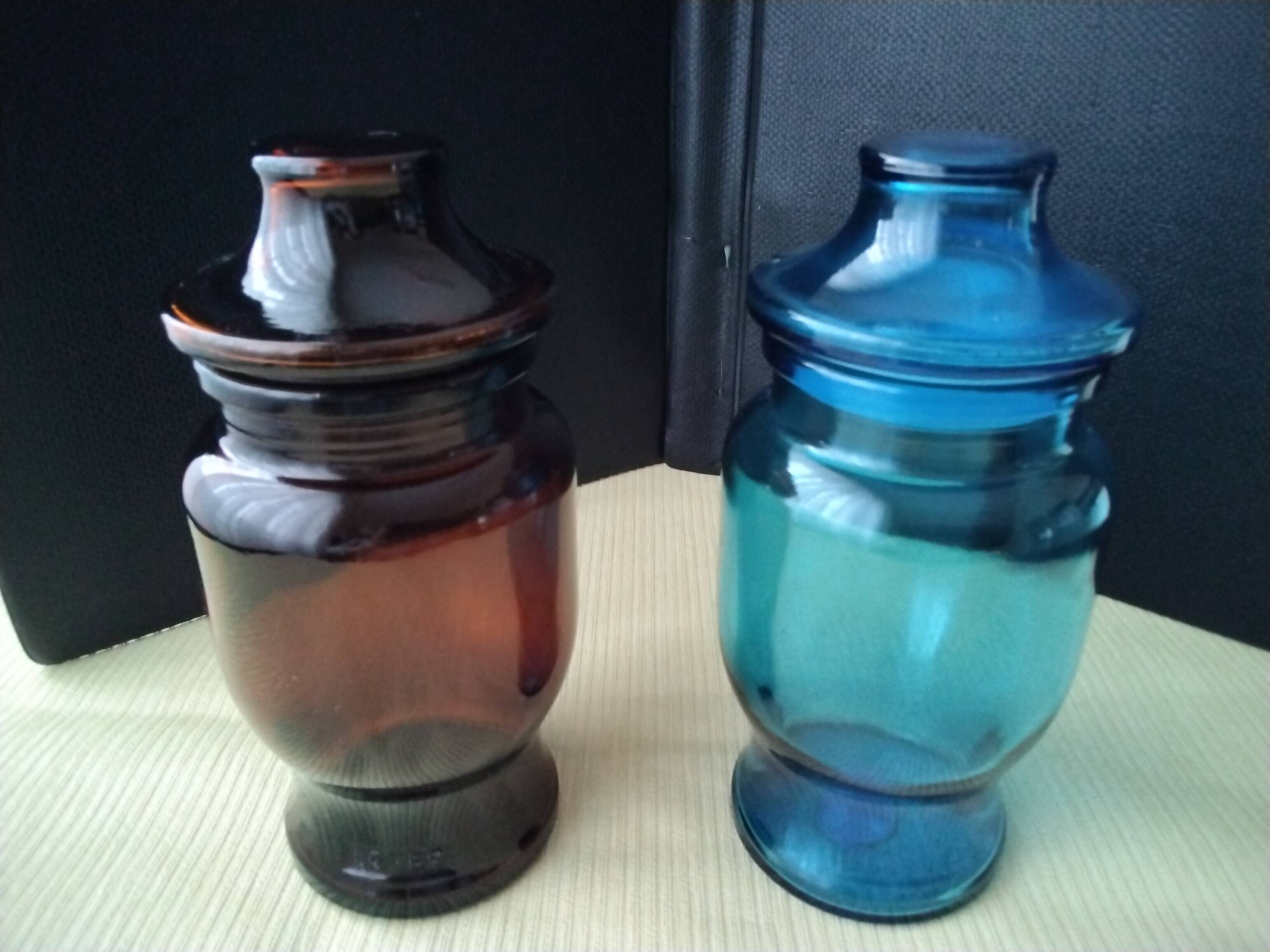 2 moulded pressed glass jars 1970s