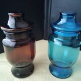 2 moulded pressed glass jars 1970s