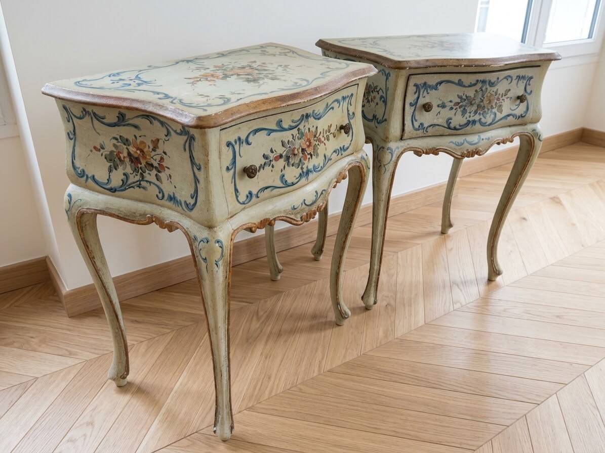 Pair of Italian retro-style wooden bedside tables.