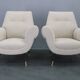 Pair of Italian mid-century boucle armchairs, iron & brass legs, 1950s