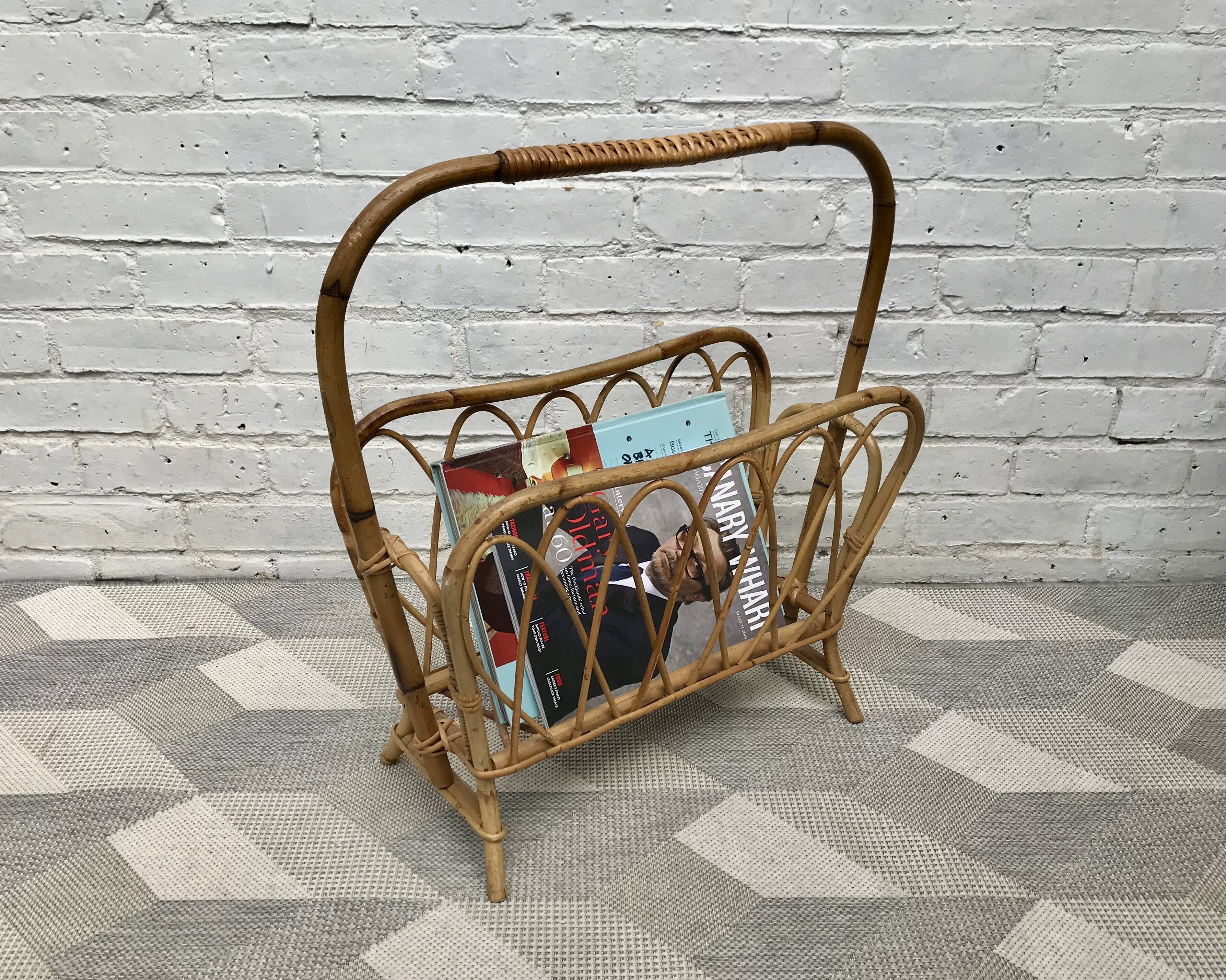 Vintage retro wicker magazine rack
